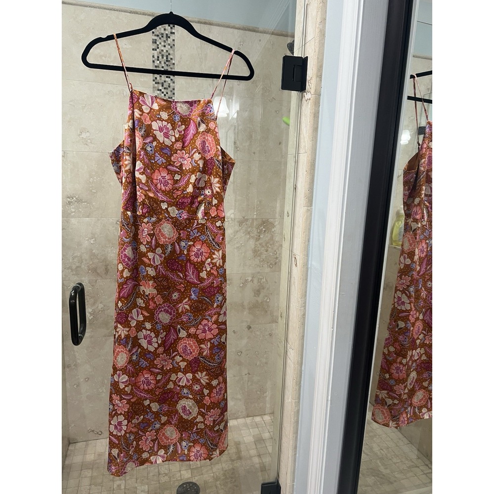 Ann Taylor Gold Pink Orange Floral Dress Midi Fall 10p New Nwt